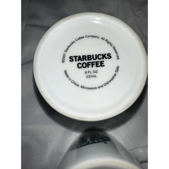 STARBUCKS 2007 Coffee Mug 8-ounce Green MERMAID Logo White Collectible Set of 2 - Picture 7 of 12